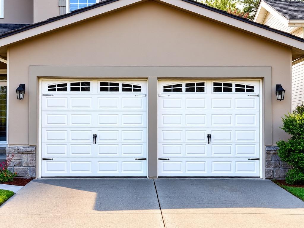 Professional double garage door installation with matching white steel doors